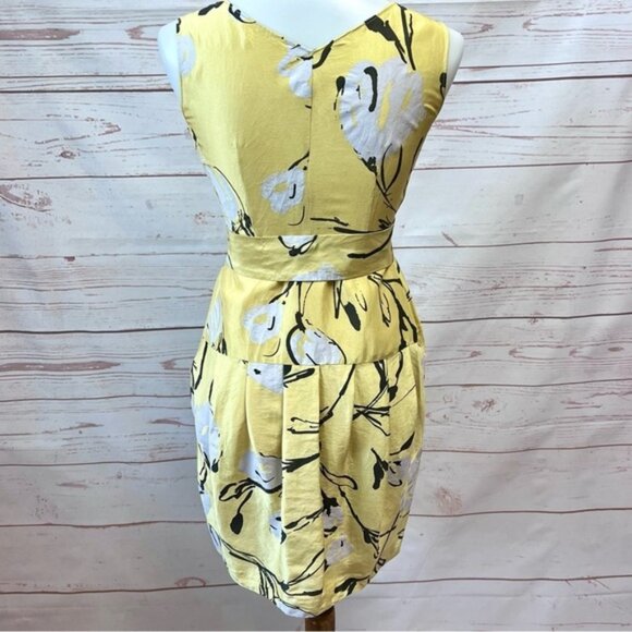 Moschino Painted Floral Silk Faux Wrap Surplice Dress - Picture 4 of 10